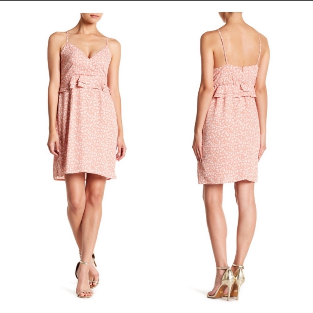 Pink Ruffled Trim Floral Dress